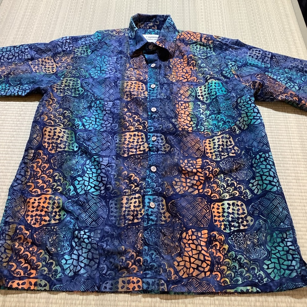 R-Options SS Batik Shirt 100% Cotton Men’s Large Colorful Patterned Button-Up